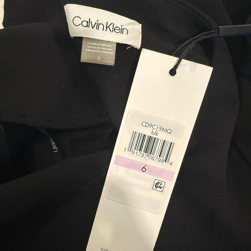 NWT Calvin Klein Black Bell Sleeve Sheer Stripe Sheath Midi Dress 6 Cocktail - Picture 7 of 10